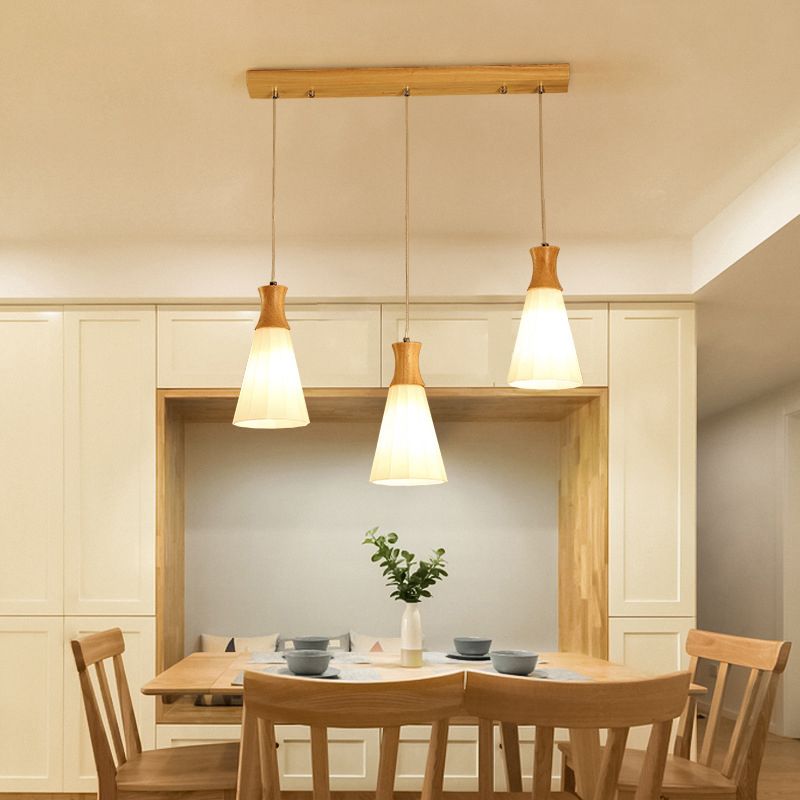 Shaded Hanging Light Contemporary White Glass 3 Heads Dining Room Multi Ceiling Lighting