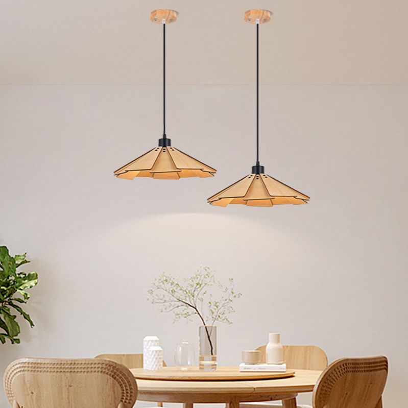 Modern Style Cone Shape Pendant Lighting Wood 1 Light Pendant Light for Bedroom