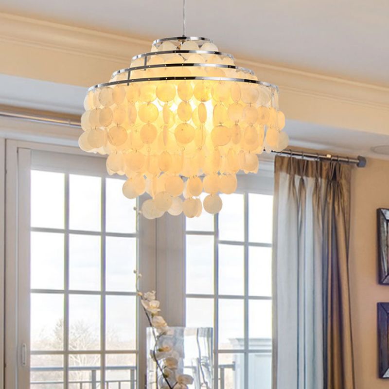 Waterfall Chandelier Light Fixture Modernism Shell 4 Lights Hanging Ceiling Light in White