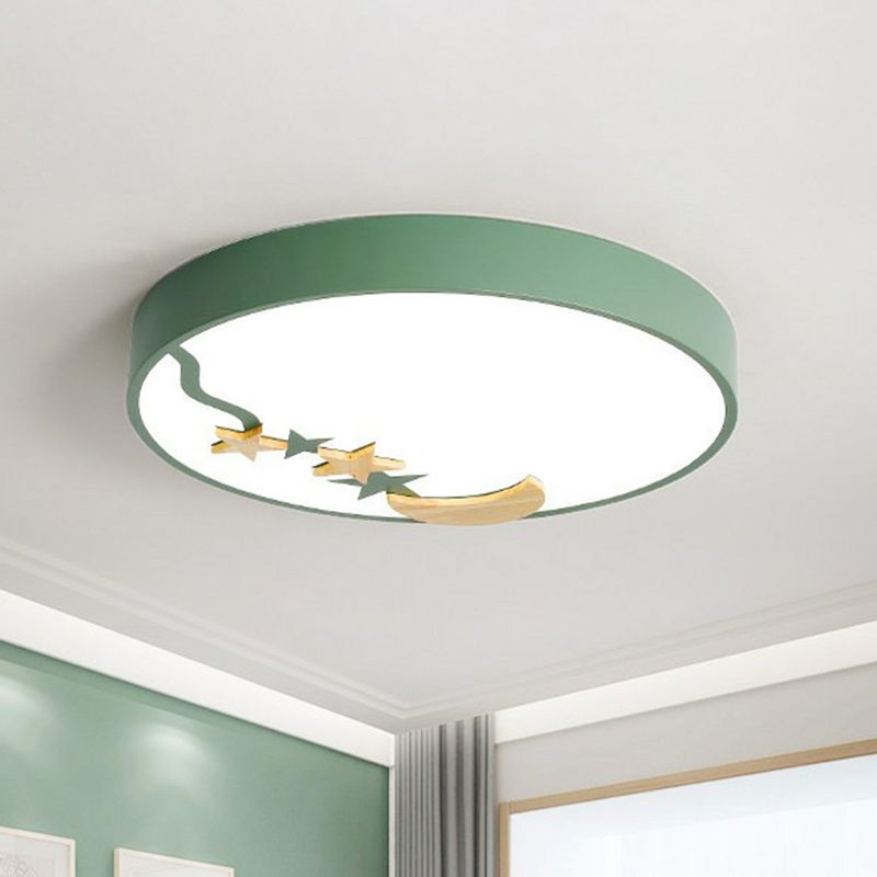 Circular Flush Ceiling Light Simplicity Acrylic LED Flush Mount Lighting Fixture with Decorative Star and Moon