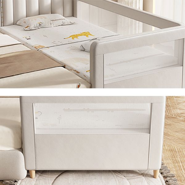 Wood Frame Nursery Bed White Baby Crib with Guardrail and Mattress