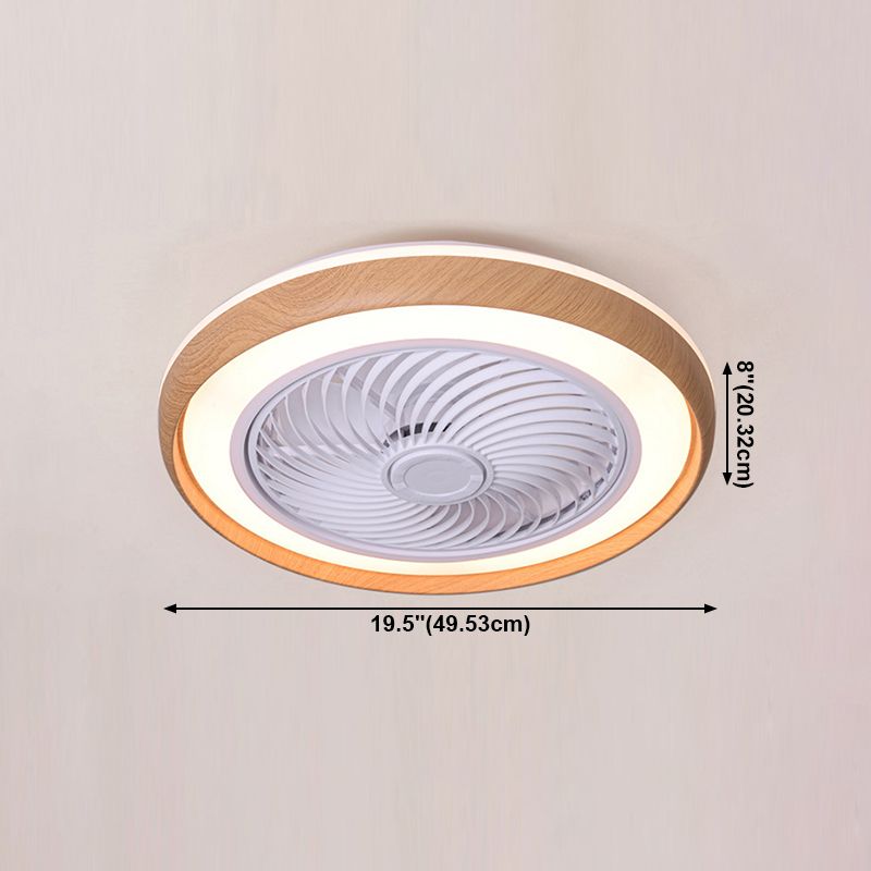 Wood Finish Round Fan Lamp Nordic LED Metal Ceiling Flush Mount Light for Bedroom