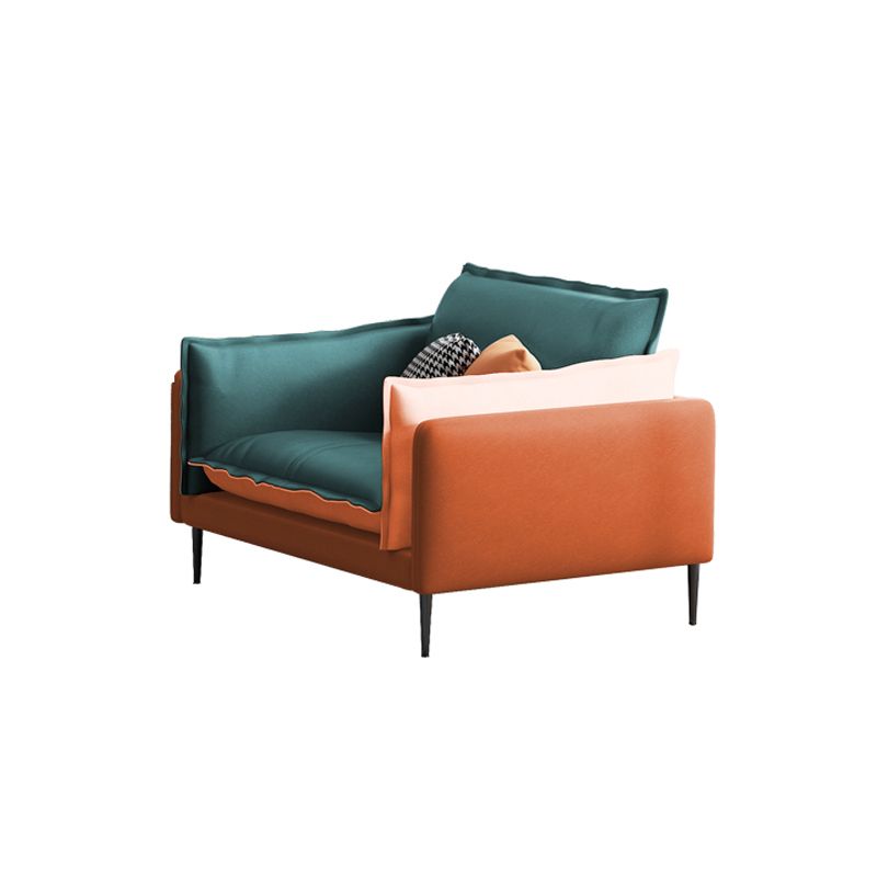 Square Arm Contemporary Faux Leather Sofa Couch in Green and Orange