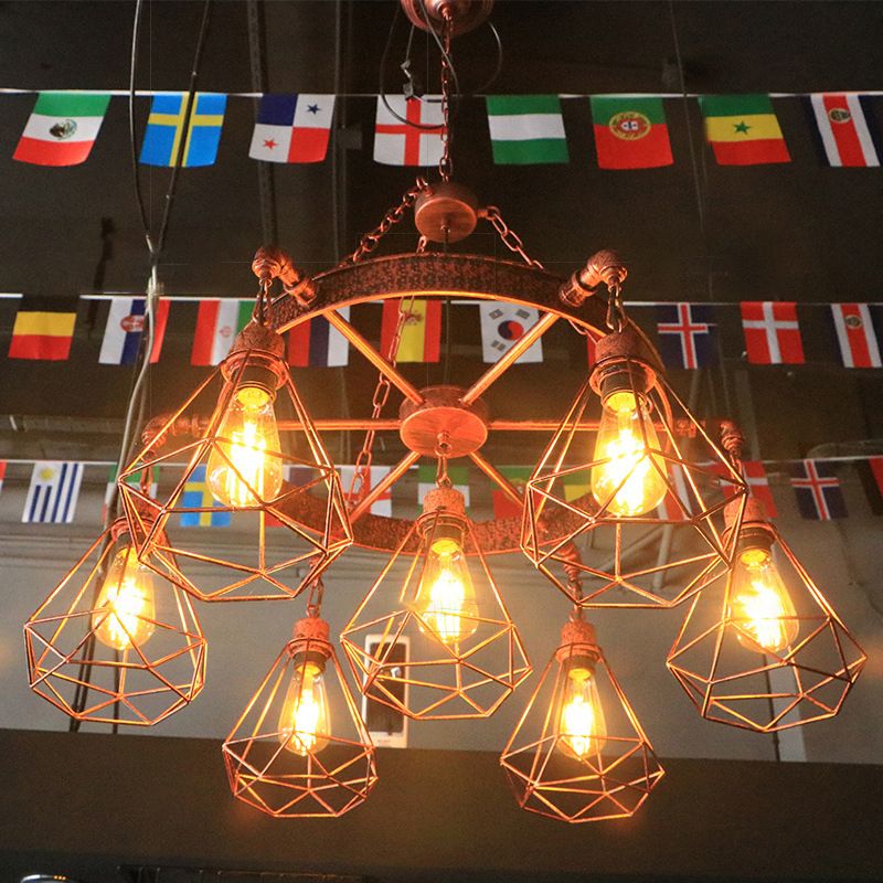 Industriële stijl multi -light kroonluchter Amerikaanse waterpijp hanglamp met een hanger