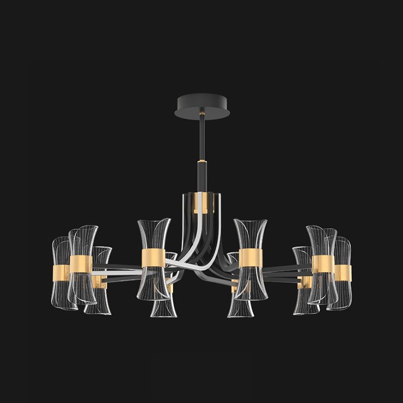 Black and Gold LED Pendant Light Modern Style Metal Acrylic Chandelier Light