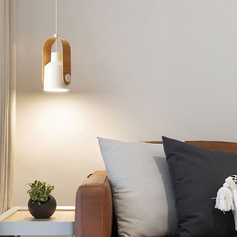 Modern Wooden Top Pendant Light, Minimalist Bell Shade Hanging Lamp for Bedroom