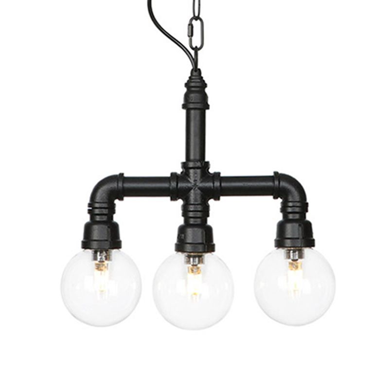 Metallic Black Hanging Lighting Pasping 3/4 Köpfe Vintage LED Kronleuchter Anhängerlampe mit Kugel klarer Glasschatten für Bar