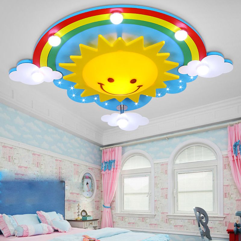 Multicolored Sun Flush Mount Light Acrylic 7 Lights Lighting Fixture for Nursing Room