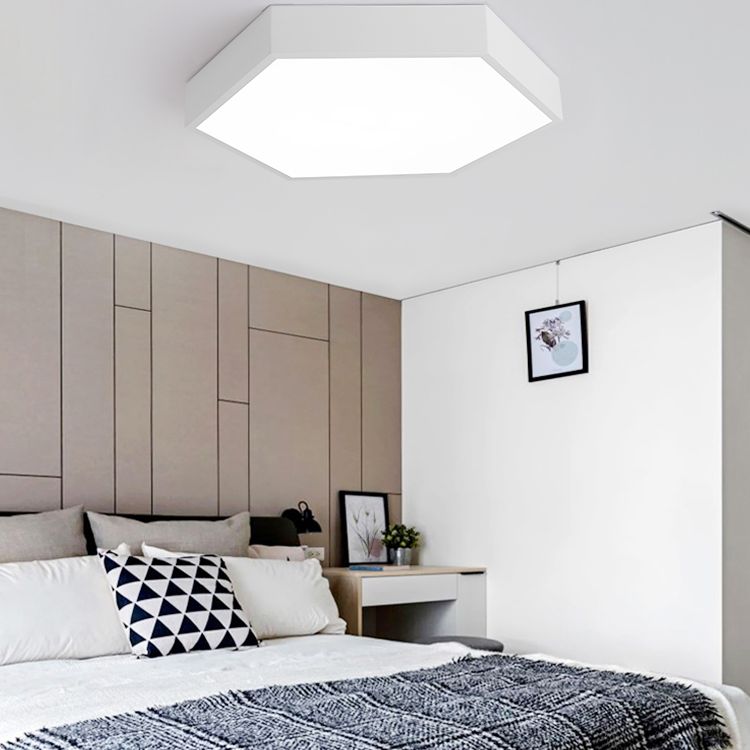 Modern Creative Hexagon LED Ceiling Light Lacquered Iron Macaron Flush Mount with Acrylic Shade