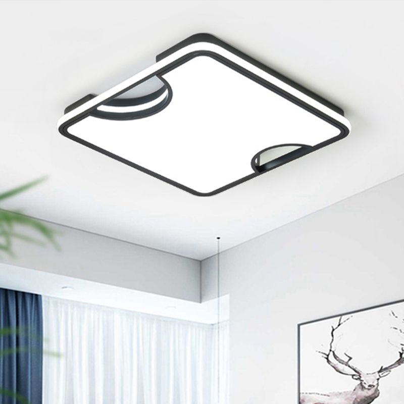 Rechteckig/Quadrat Acryl Flush Deckenleuchte moderne schwarz/weiß integrierte LED Deckenleuchte in Warm/White, 16 "/19.5" /35.5 " W