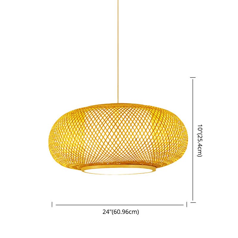 Asian Style Hand-weaving Bamboo Hanging Lamp Lanterns Shaped Single Bulb Lighting Fixture for Restaurant