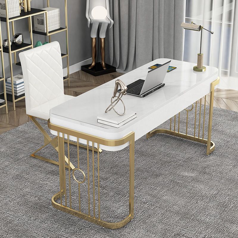 Home Office Writing Desk Glam Style Curved Imitation Marble Writing Desk