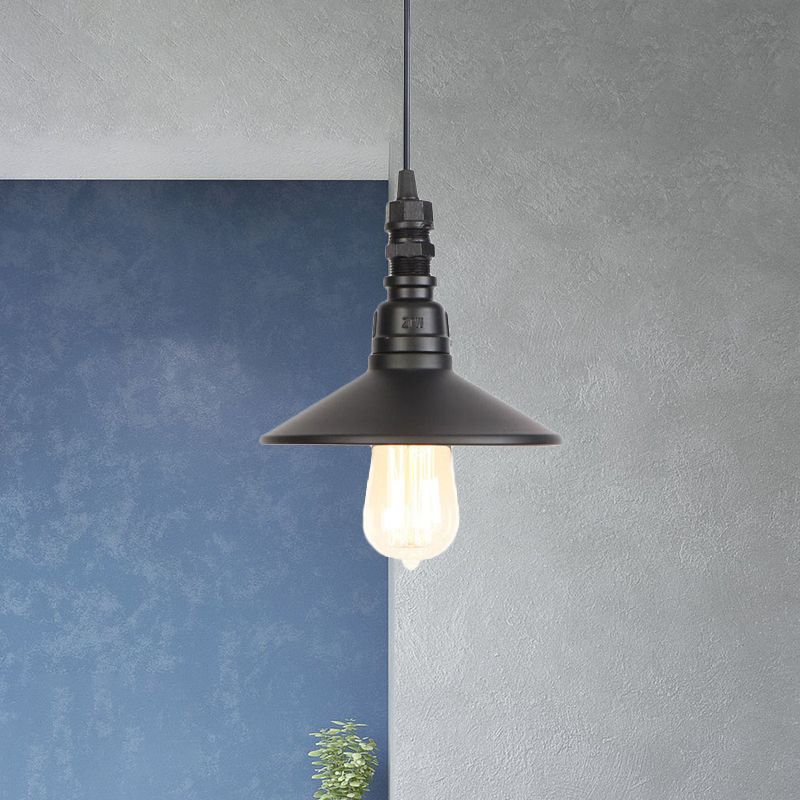 Black 1 Light Pendant Light Fixture Industrial Iron Saucer Ceiling Lamp for Corridor