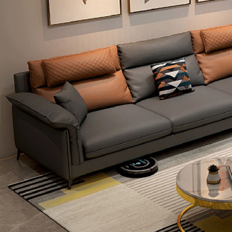 Stain-Resistant Pillowed Back Cushions  Sectional Square Arm Sofa with Ottoman Included