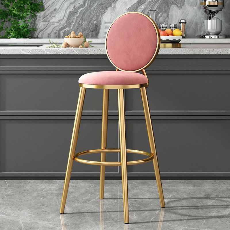 Glam Armless Backrest Counter Stool Steel Bookstore Bar Stool with Velvet Cushion