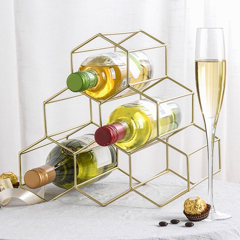 Iron Tabletop Wine Glass Rack Modern Stackable Wine Bottle Holder in Gold