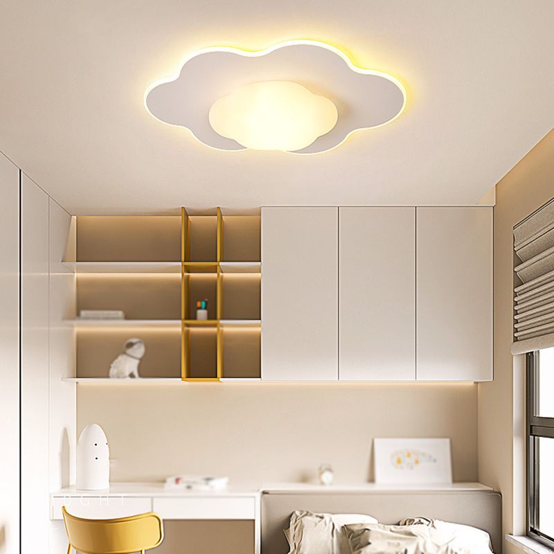 Cloud Shape LED Ceiling Flush Kids Style Metal & Acrylic Flush Mount in White