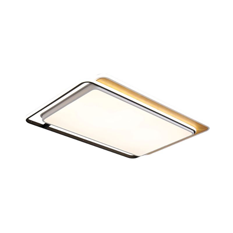 Black Rectangular Flush Mount Light Fixture Modern LED Metal Close to Ceiling Lamp in White/Warm Light