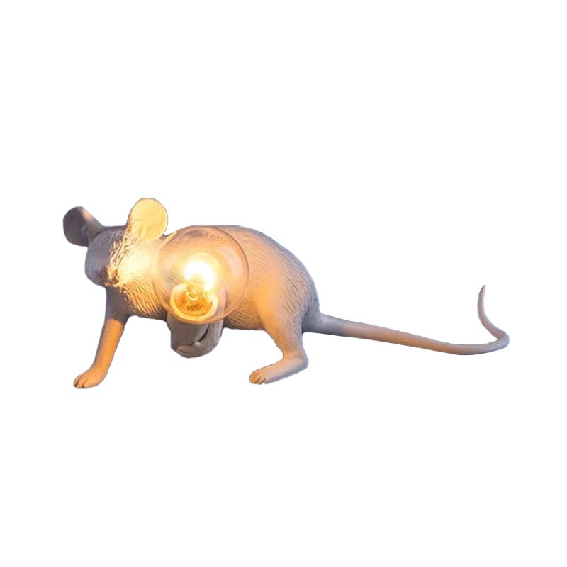 Resin Servant Mouse Night Light Kids Novelty 1 Bulb White Table Lighting for Bedside