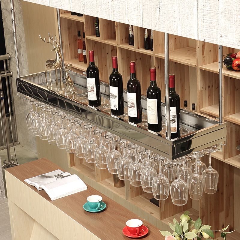 Modern Polished Finish Metal Hanging Wine Holder for Kitchen