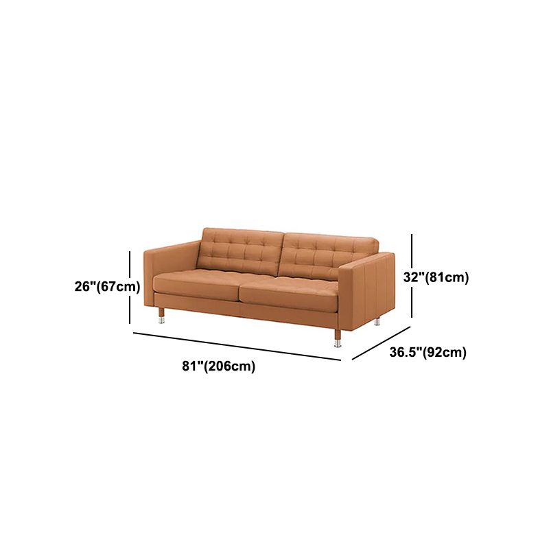 Square Arm Tufted Faux Leather Furniture Sectionals in Brown