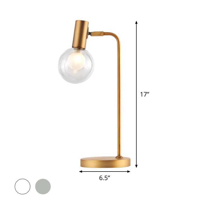 Luxurious 1 Light Table Lamp Gold Spherical Night Lighting with Smoke Gray/Clear Glass Shade for Bedroom