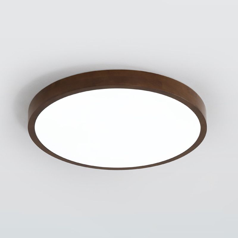 1-Light Round Flush Ceiling Lights Modern Wood Flush Mount in Brown