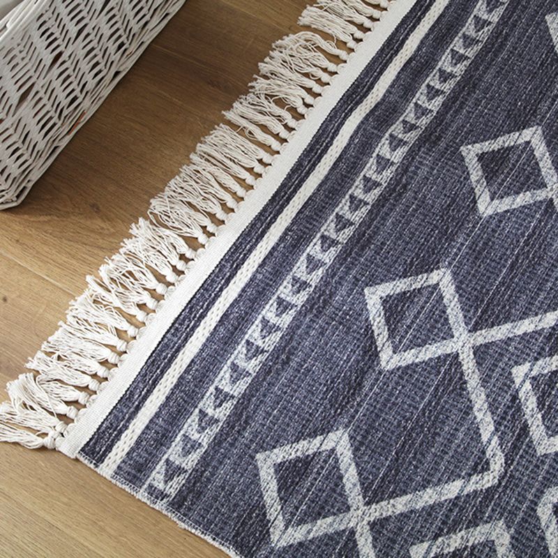 Bohemian Tribal Print Rug Fringe Design Carpet Washable Cotton Blend Indoor Rug for Living Room