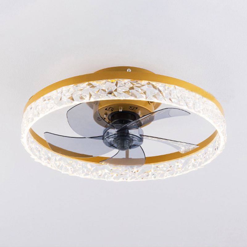 Modern Circular LED Fan Lamp Acrylic Bedroom Semi Flush Mount Ceiling Fan with Light