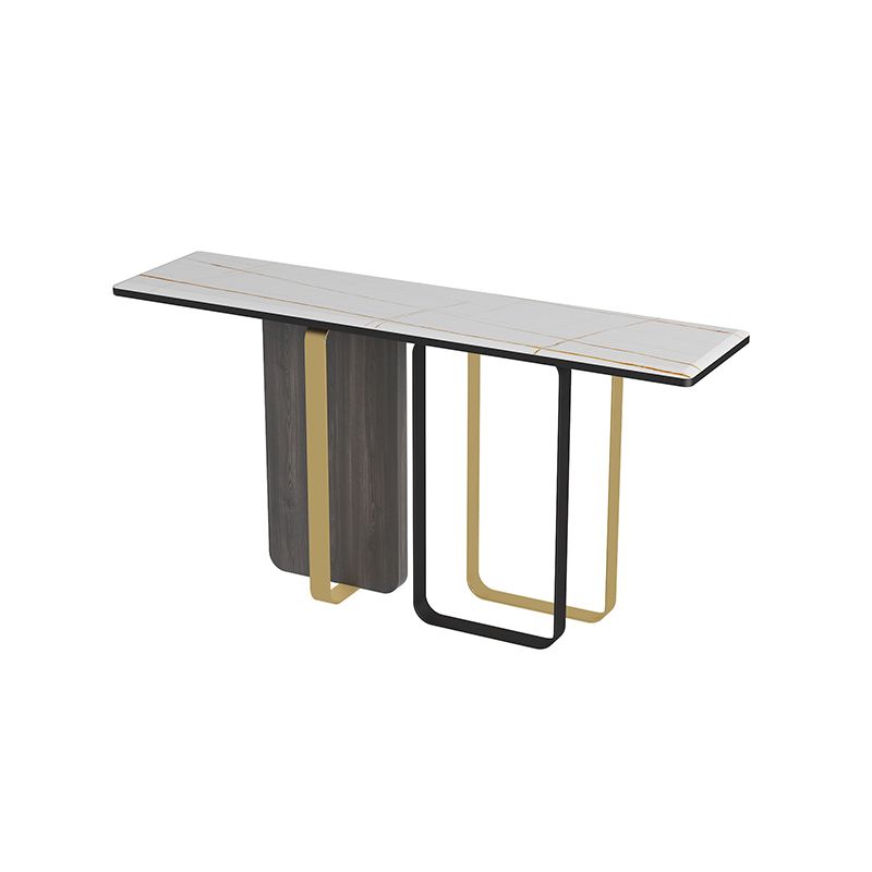 Rectangle Stone Top Console Table with Abstract Base Accent Table