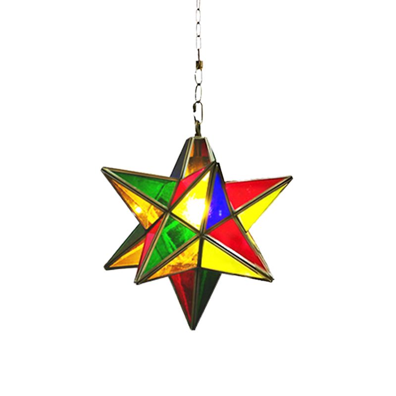 Traditional Star Shape Suspension Lamp 1-Head Metal Hanging Pendant Light in Green