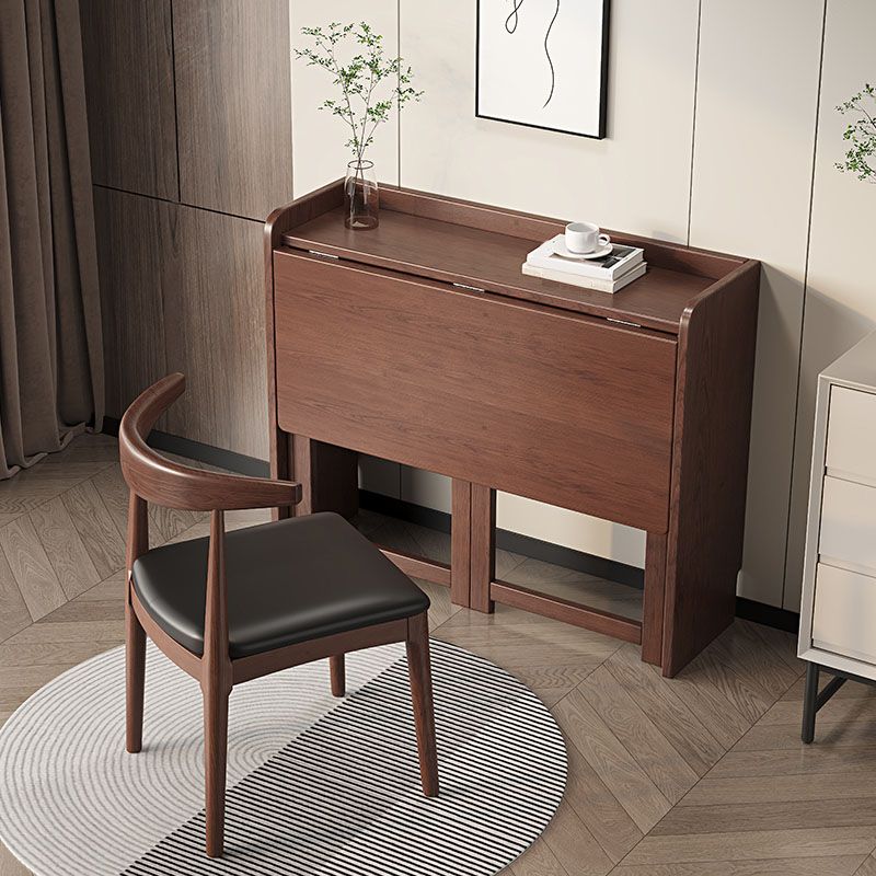 Contemporary Study Desk Foldable Desk with Storage Shelf in Solid Wood