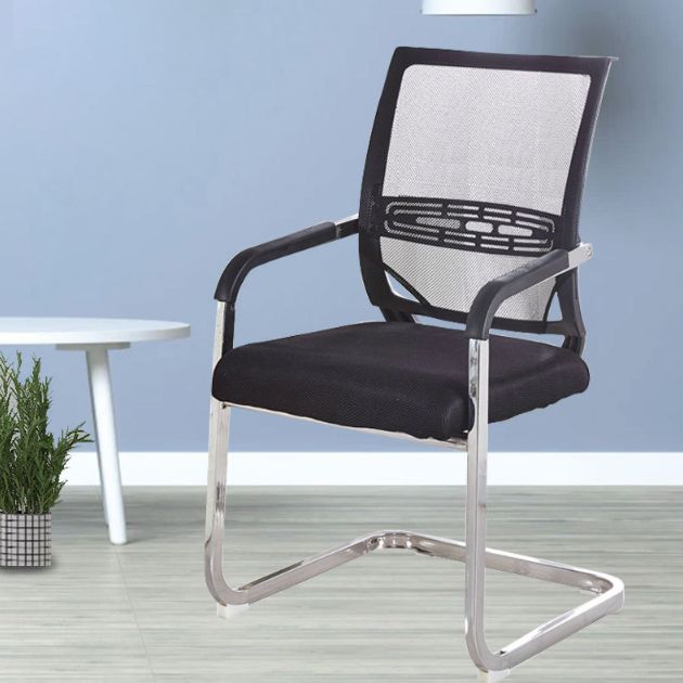 Black Fixed Arms Modern Office Chair Steel No Wheels Office Chair