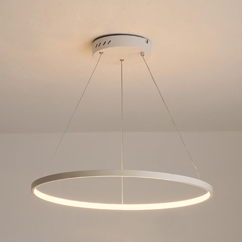 Circle Metal Pendant Light Fixture Modern Style 1 Light Hanging Light Fixture in White