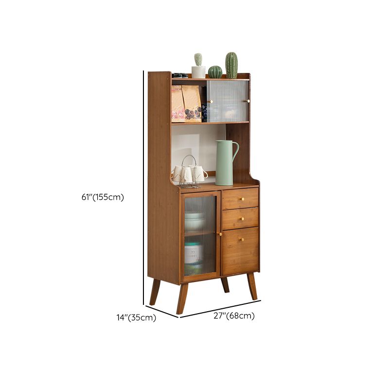 Contemporary Brown Bamboo Sideboard Cabinet Glass Buffet Table