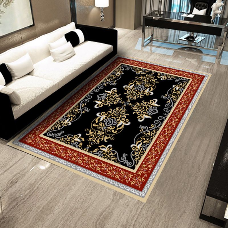 Black Moroccan Rug Polyester Graphic Indoor Rug Washable Rug for Living Room