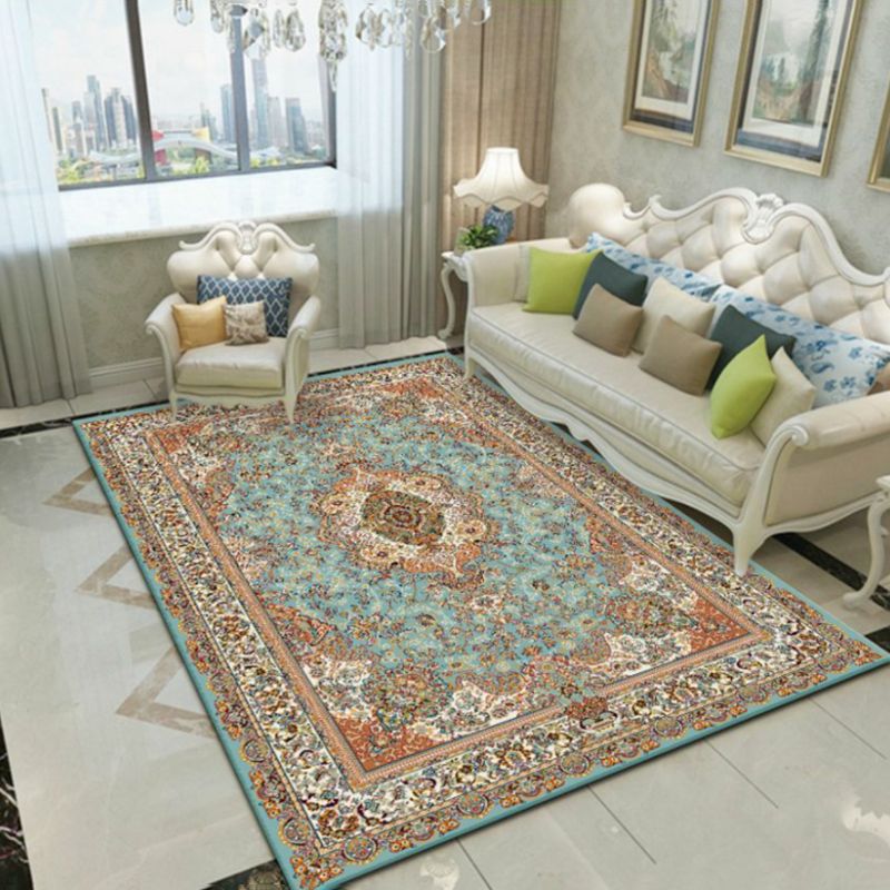 Beige Retro Carpet Polyester Graphic Carpet Non-Slip Backing Carpet for Living Room