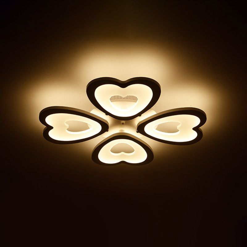 Acrylic Heart LED Semi Flush Modern White Flush Ceiling Light Fixture for Living Room