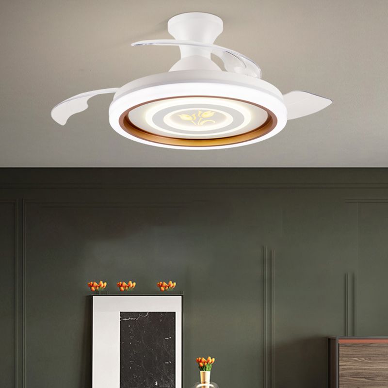 Modern Frequency Conversion Ceiling Fan Lamp Metal Living Room LED Semi Flush Light