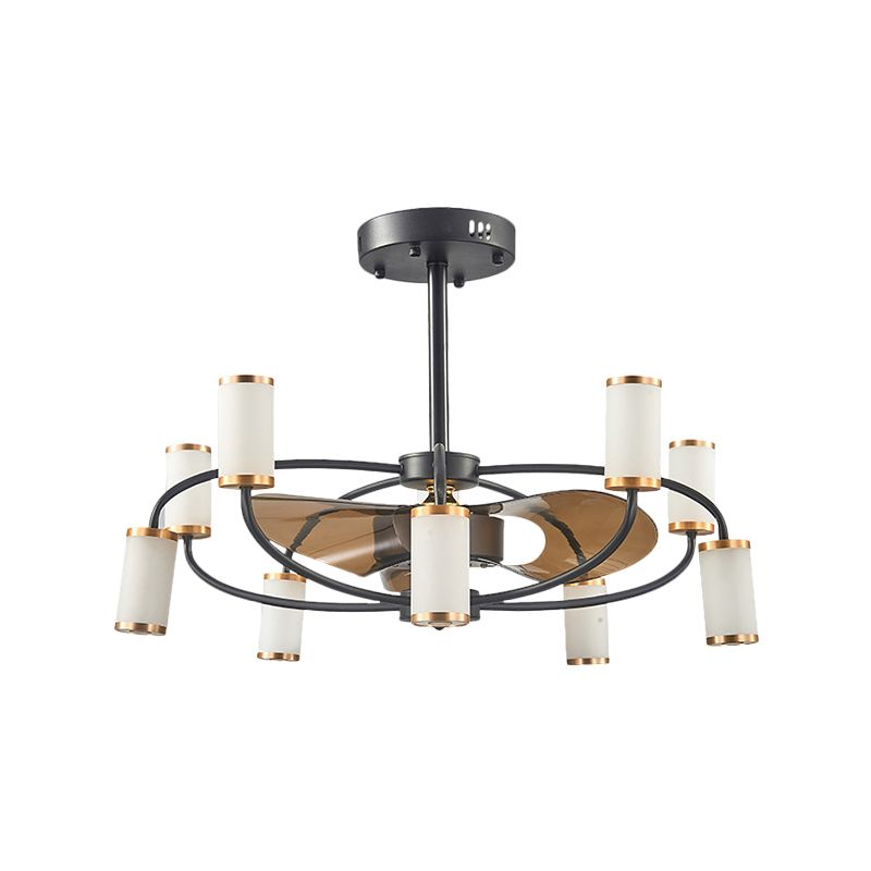 Acrylic Tubular Pendant Fan Lamp Modernism 35.5" W 10-Bulb Black 3-Blade Semi Flush Mount Lighting