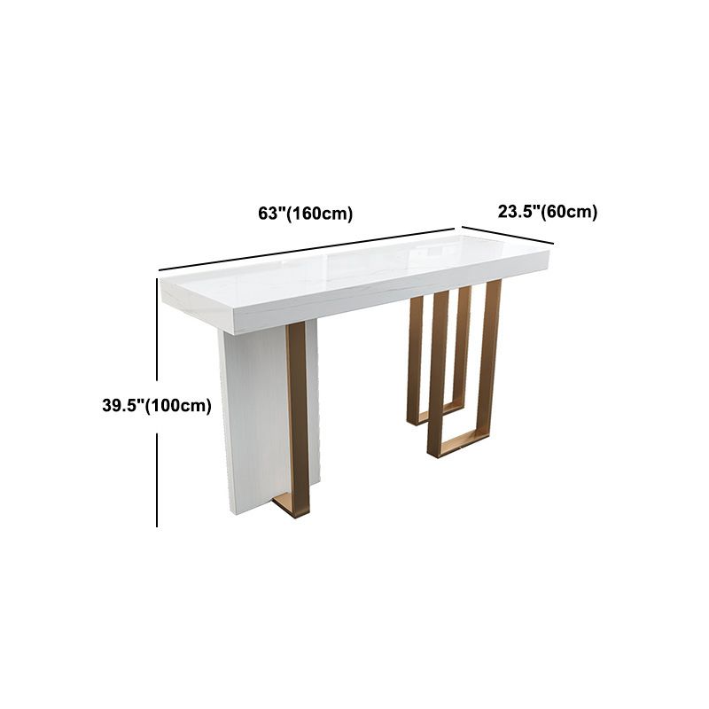 Stone Bar Dining Table Glam Rectangle Bar Table with 3 Legs Pedestal for Balcony Kitchen