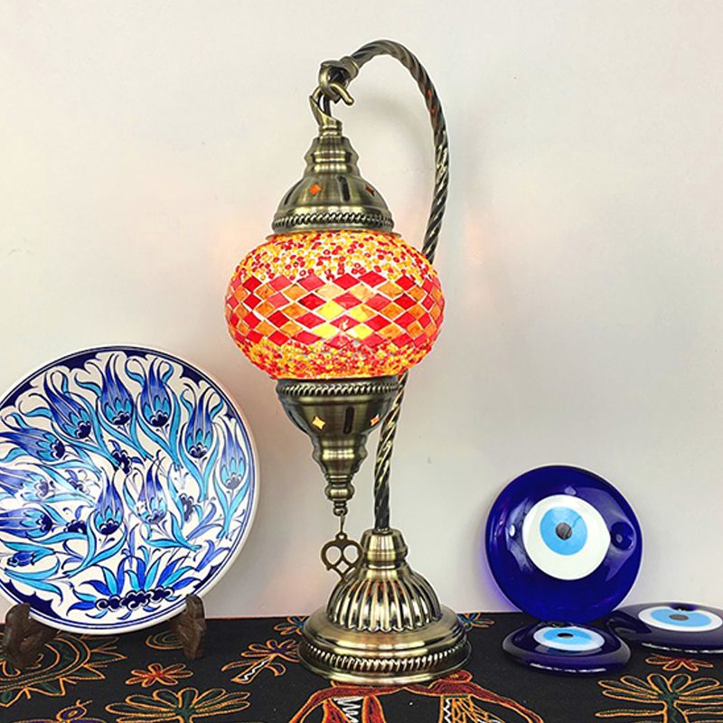 Turkish Style Glass Table Lamp Vintage Moroccan Desk Lamp Fixture for Bedside