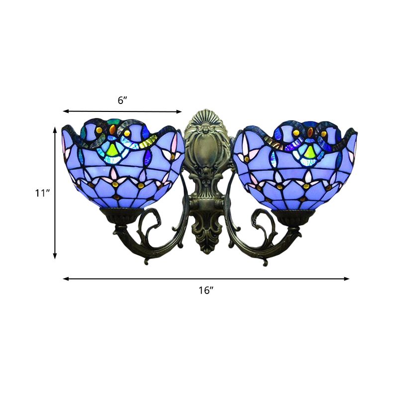 Stained Glass Bowl Wall Lighting Victorian Style 2 Heads Indoor Wall Mount Light in Antique Bronze