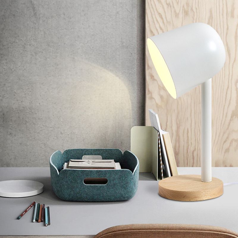 White/Blue/Green Domed Reading Book Light Minimalism Style 1 Light Metallic Desk Lamp with Wooden Base