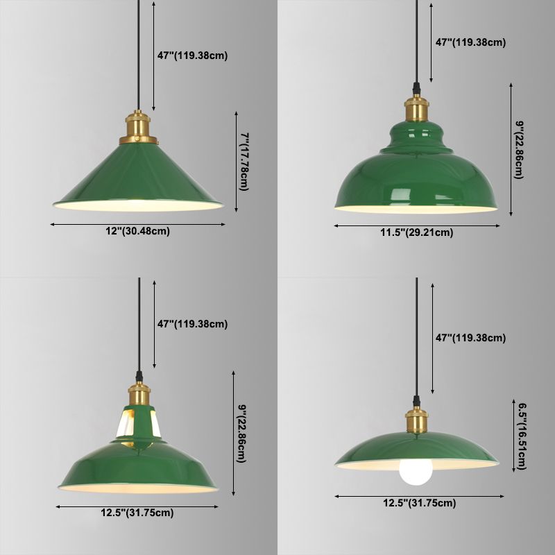 Fissaggi di illuminazione industriale a 1 luci di illuminazione ciondolo a soffitto in ferro battuto verde