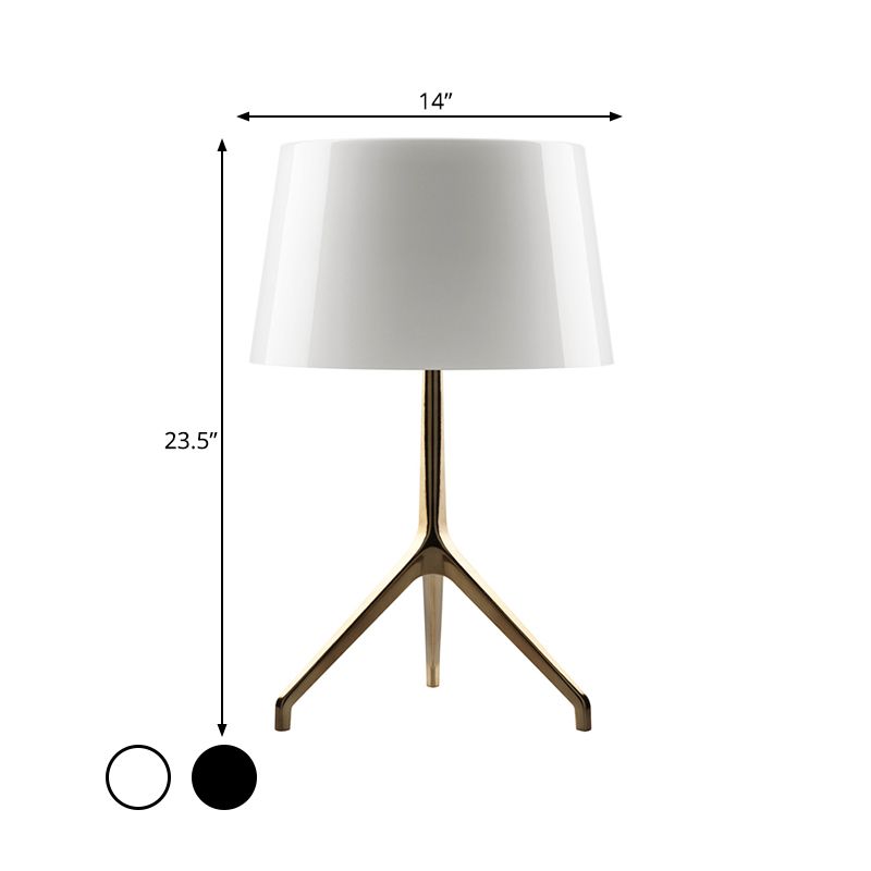 Simple Tripod Night Table Light Metal 1 Light Bedroom Nightstand Lamp in Gold with Barrel White/Black Fabric Shade