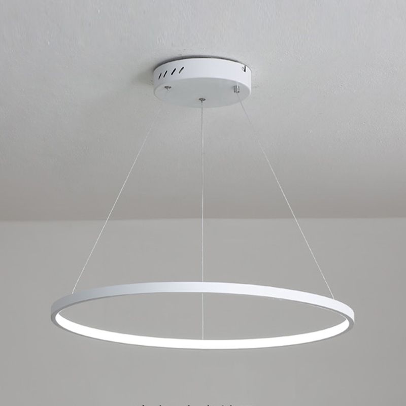 Circle Metal Pendant Light Fixture Modern Style 1 Light Hanging Light Fixture in White