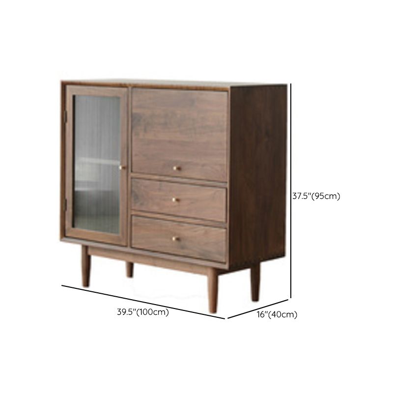 Scandinavian Glass Doors Display Cabinet Pine Storage Cabinet with Doors for Living Room