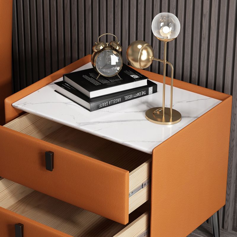 Contemporary Accent Table Nightstand Stone Nightstand with Drawers