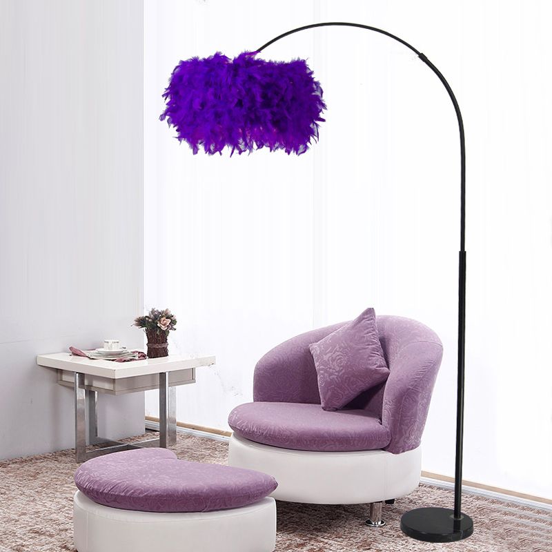 Modern Floor Lamp Household Floor Lighting Fixture with Feather Shade for Sitting Room